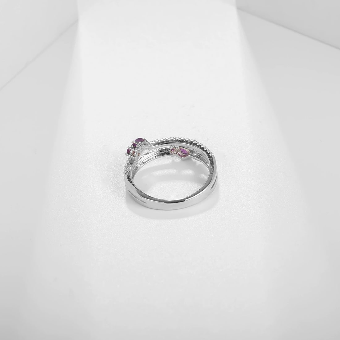 925 Sterling Silver Natural Amethyst & Cubic Zirconia Ring - 3