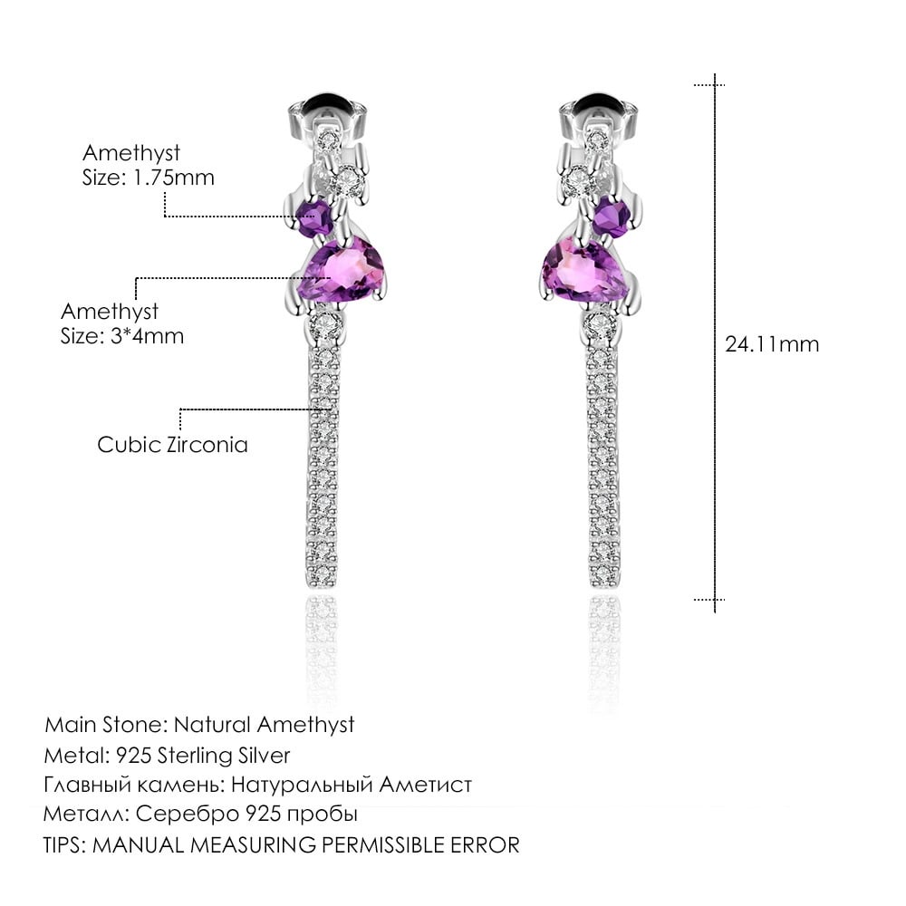 925 Sterling Silver Natural Amethyst & Cubic Zirconia Earrings - 3
