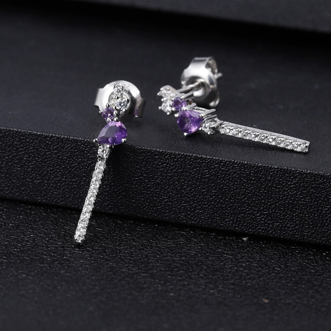 925 Sterling Silver Natural Amethyst & Cubic Zirconia Earrings - 5