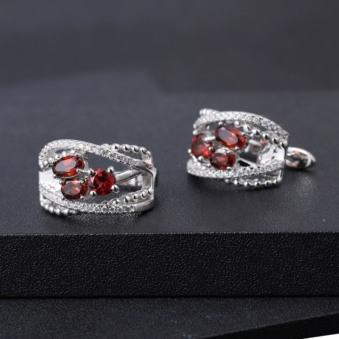 925 Sterling Silver Natural Garnet & Cubic Zirconia Earrings - 3
