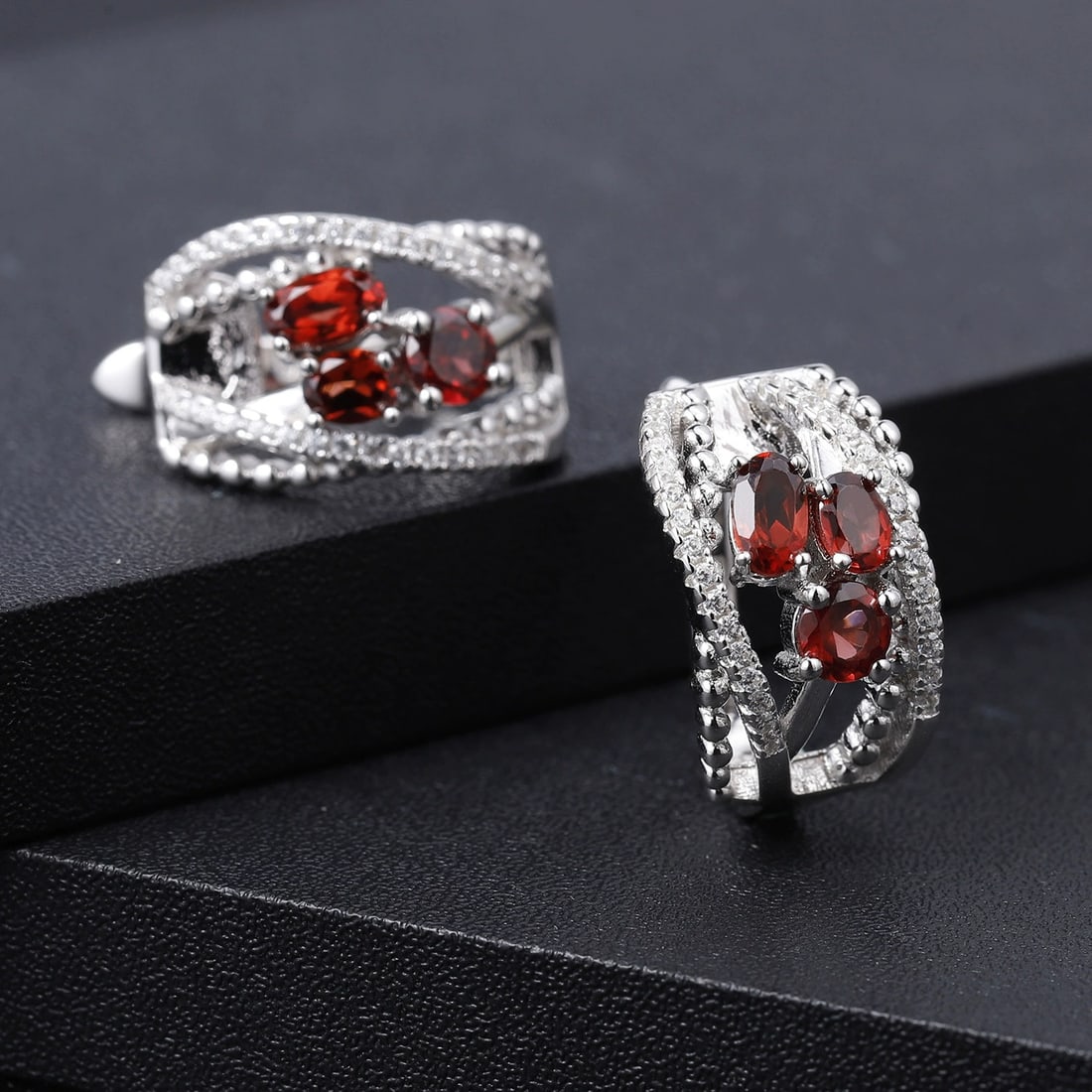 925 Sterling Silver Natural Garnet & Cubic Zirconia Earrings - 5
