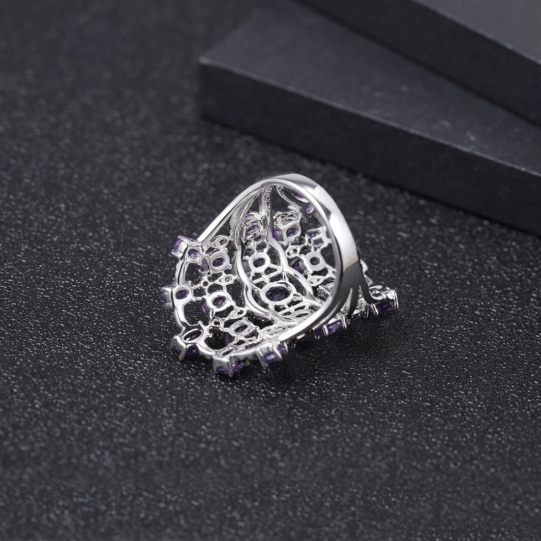 925 Sterling Silver Natural Amethyst & Nano Smoky Ring - 2