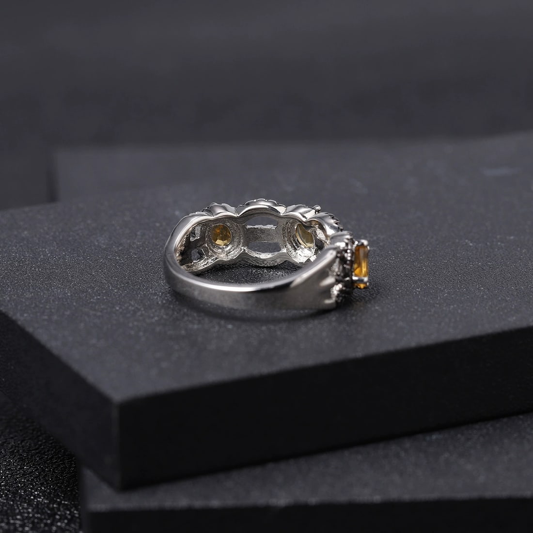 925 Sterling Silver Natural Citrine & Nano Smoky Ring - 2