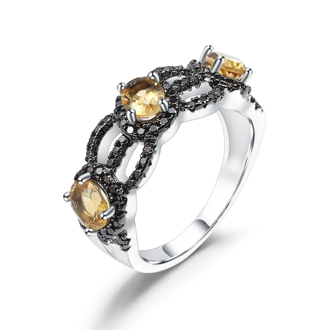 925 Sterling Silver Natural Citrine & Nano Smoky Ring - 3