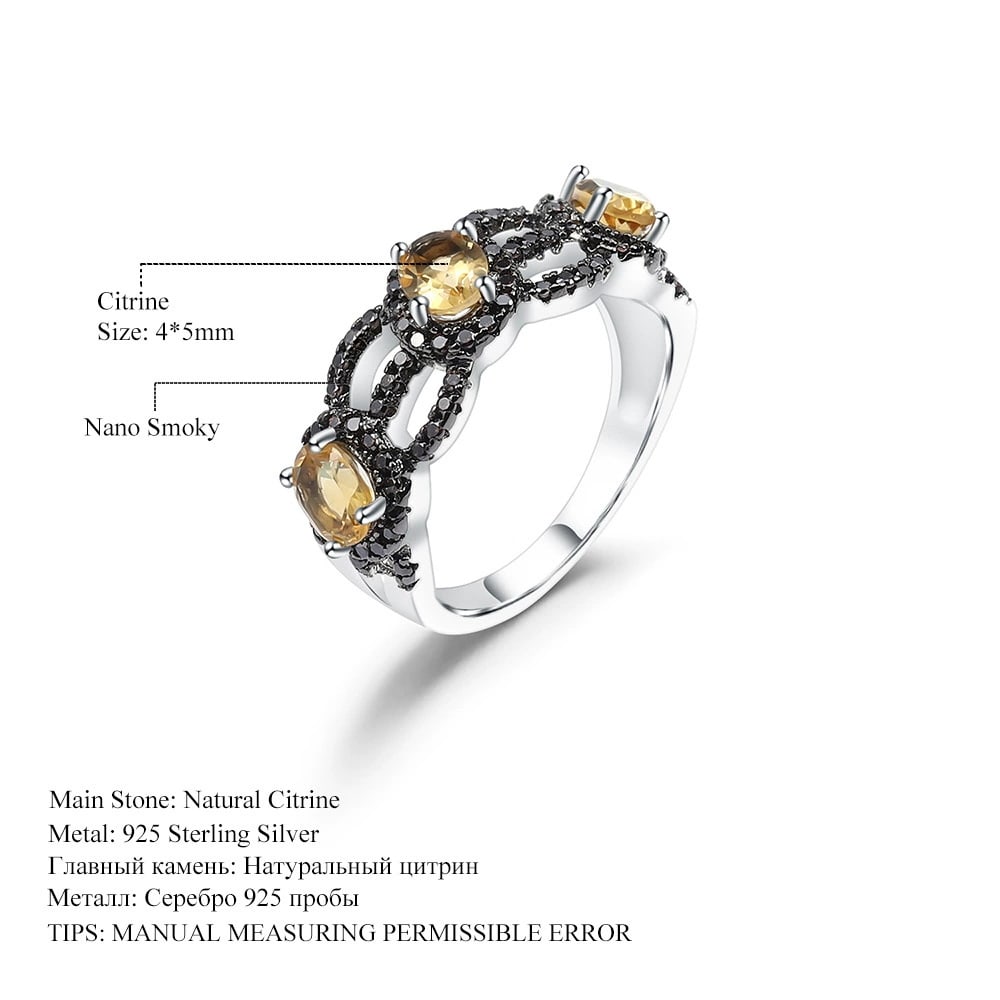 925 Sterling Silver Natural Citrine & Nano Smoky Ring - 4