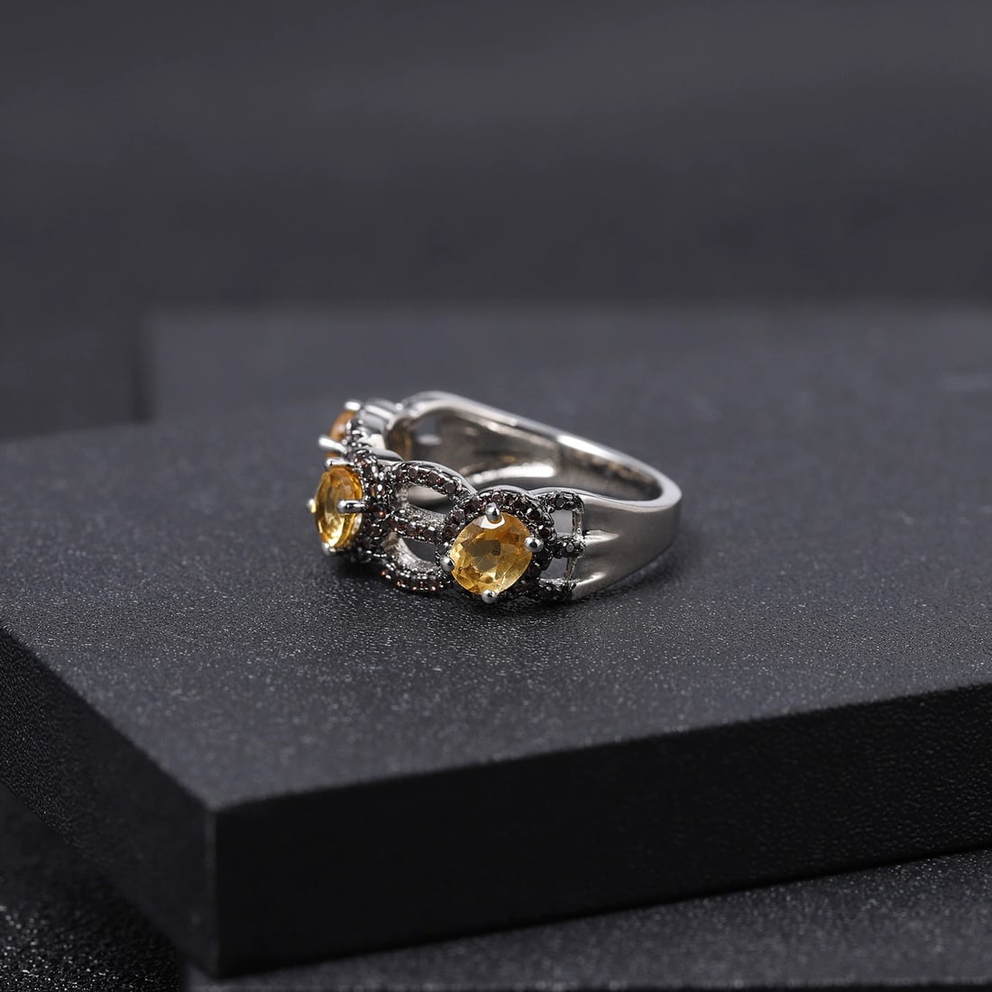 925 Sterling Silver Natural Citrine & Nano Smoky Ring - 5