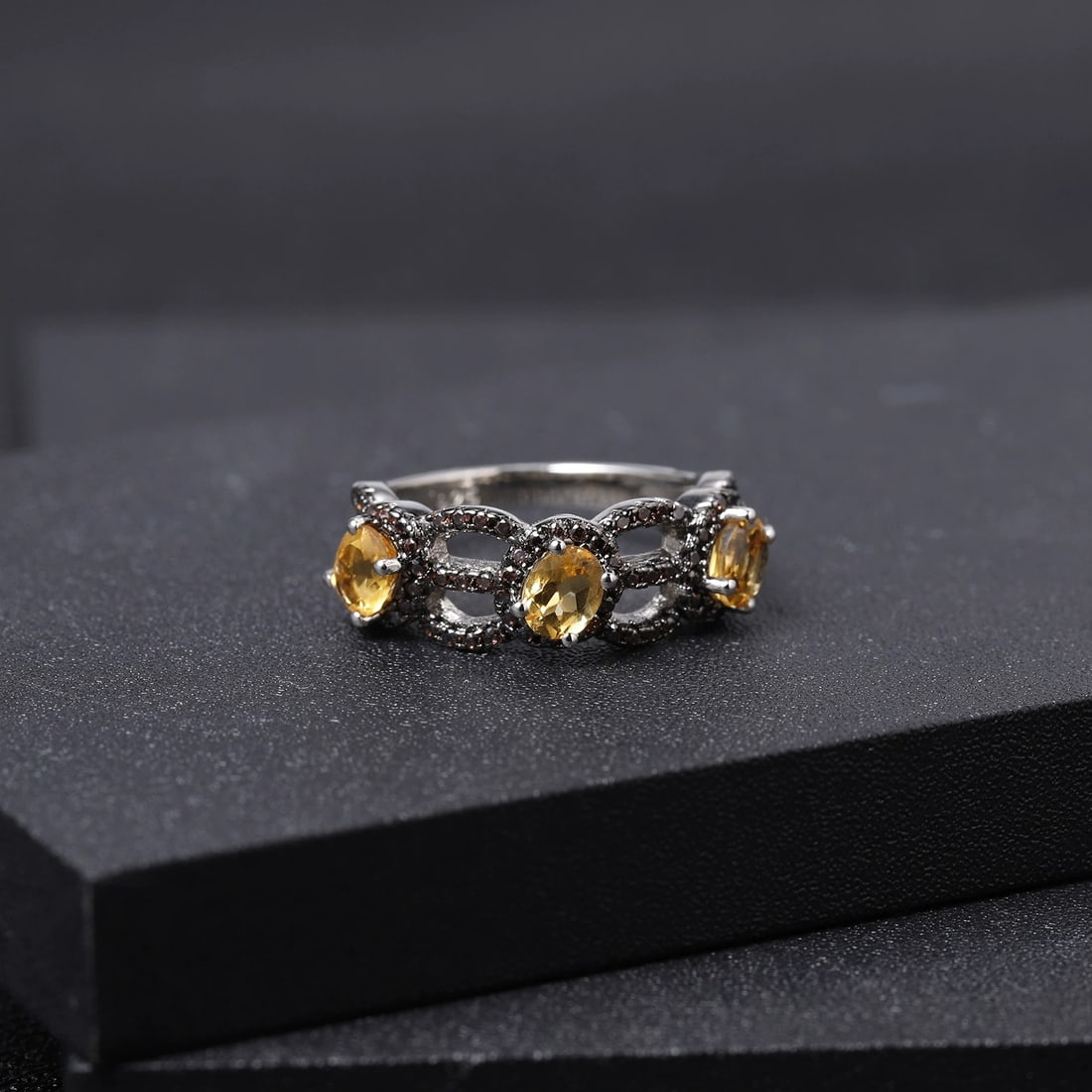925 Sterling Silver Natural Citrine & Nano Smoky Ring - 6