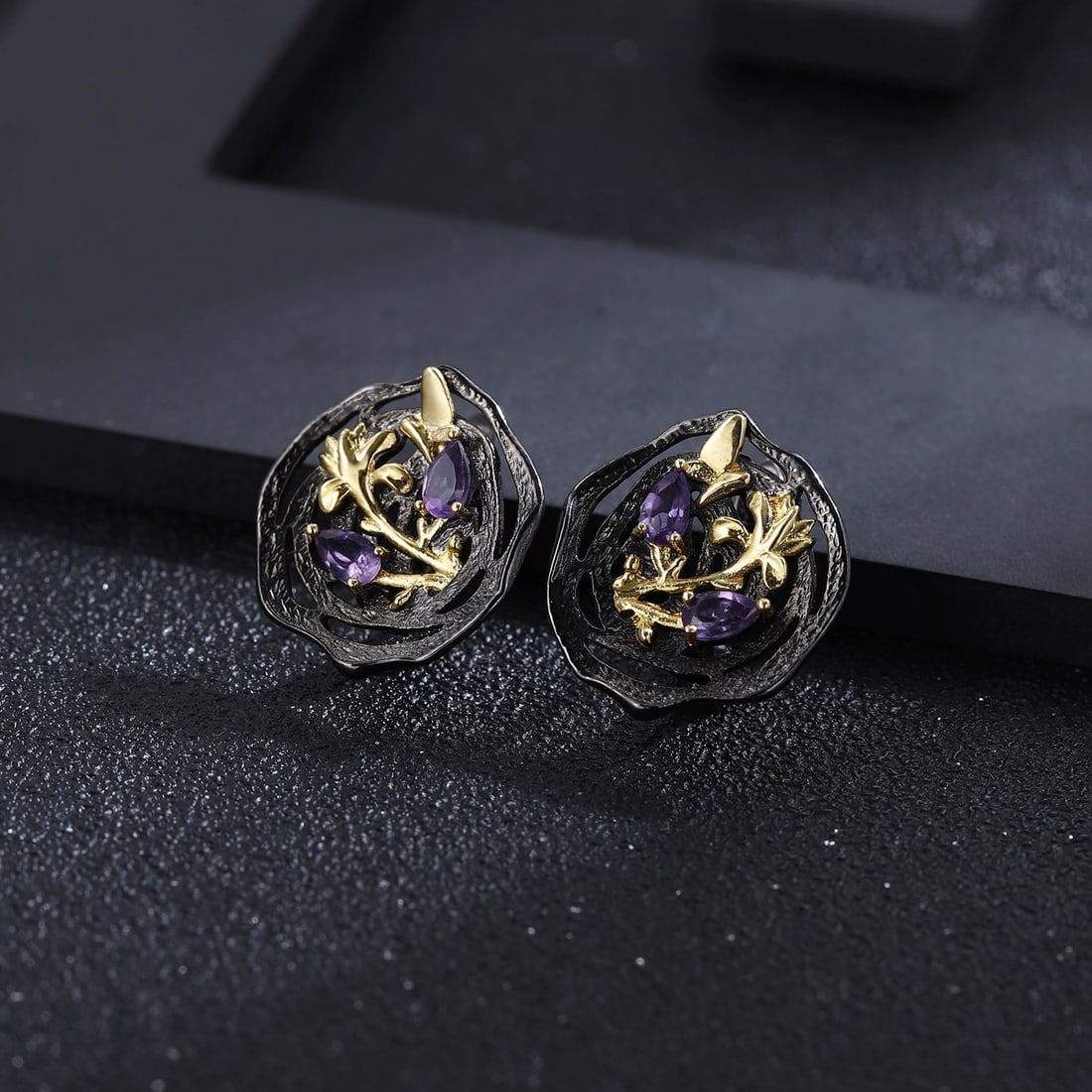 925 Sterling Silver Natural Amethyst Earrings - 2