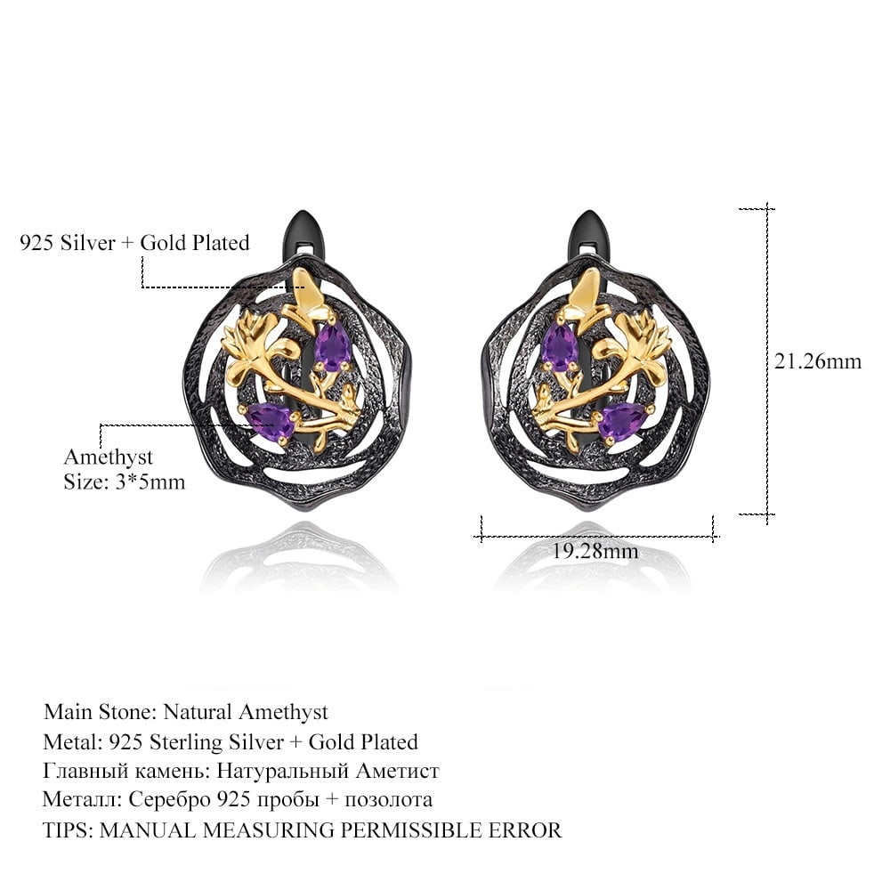 925 Sterling Silver Natural Amethyst Earrings - 4