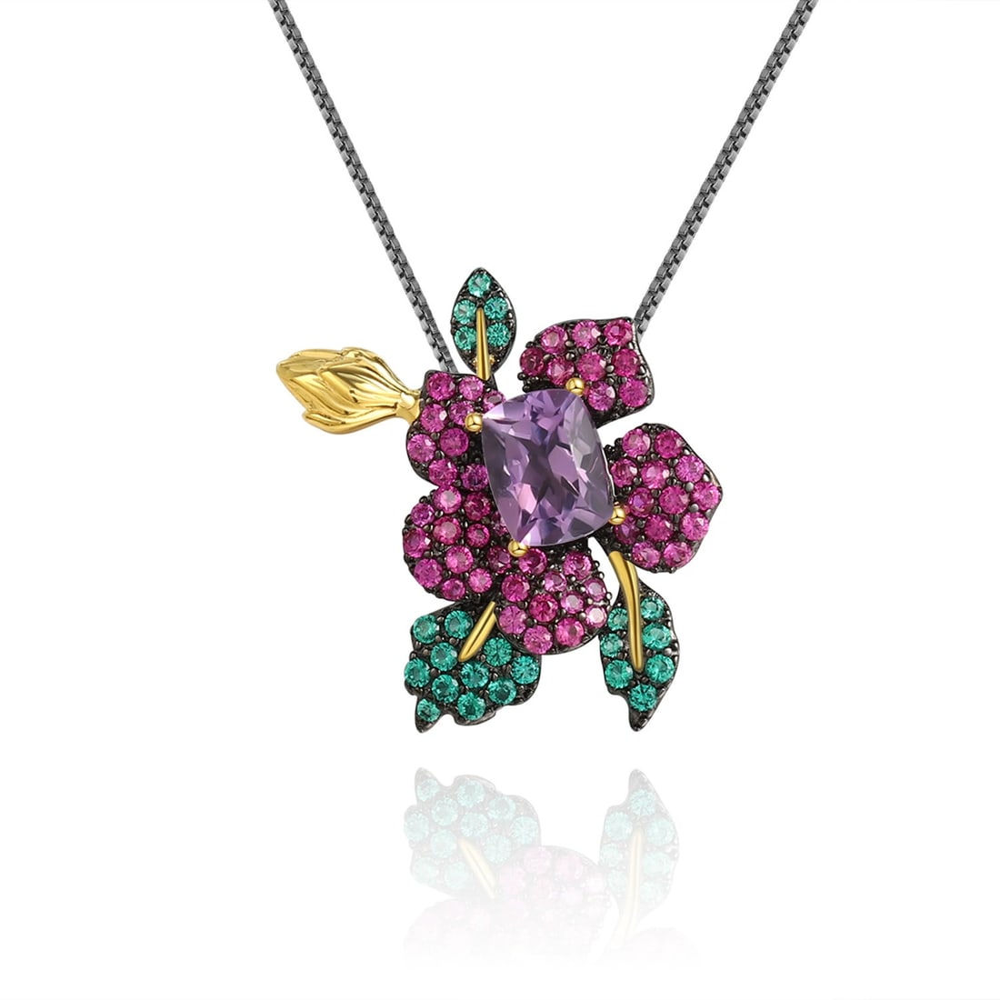 925 Sterling Silver Natural Citrine & Lab Created Ruby & Nano Emerald & Flowers Brooch/pendant( Wit - 2