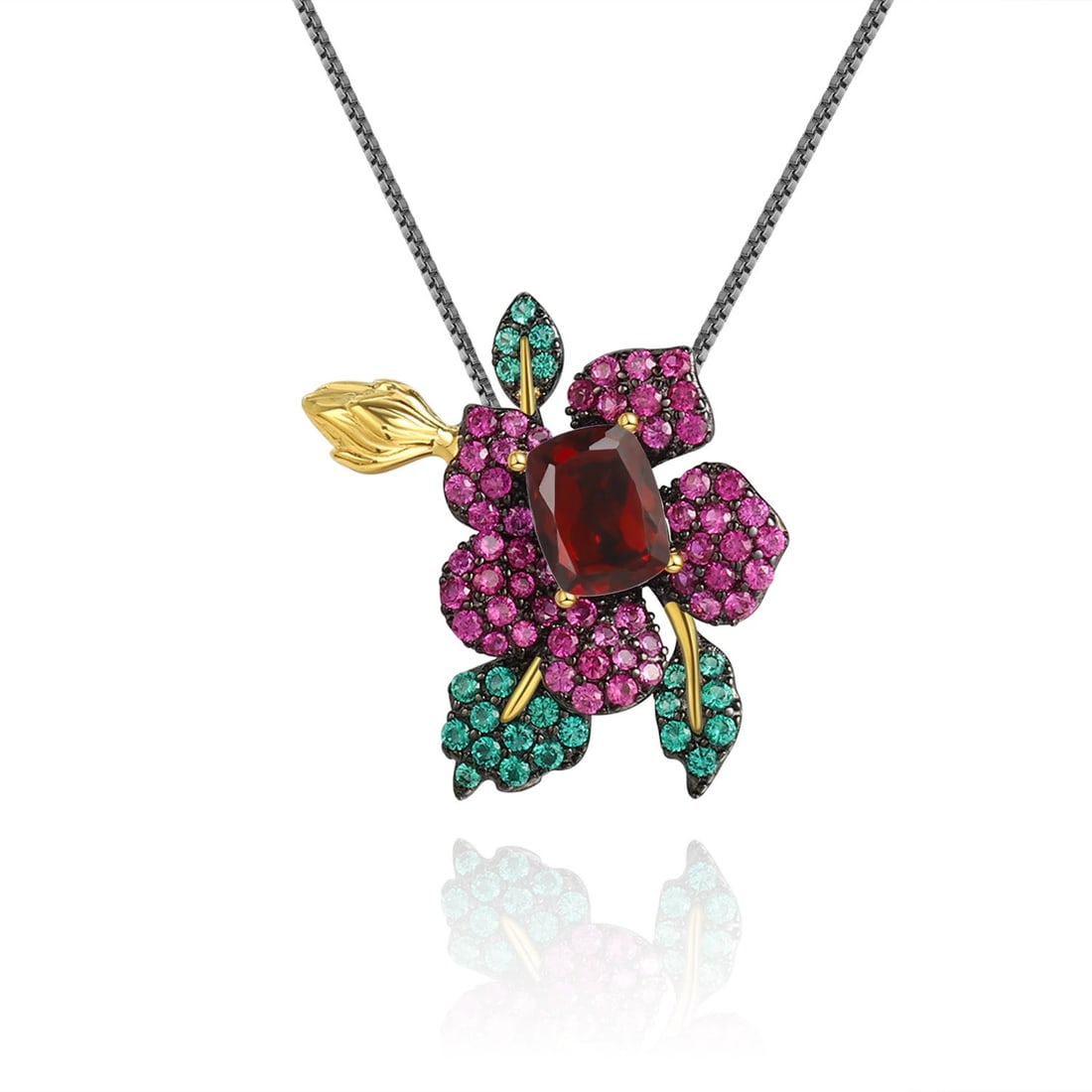 925 Sterling Silver Natural Citrine & Lab Created Ruby & Nano Emerald & Flowers Brooch/pendant( Wit - 3