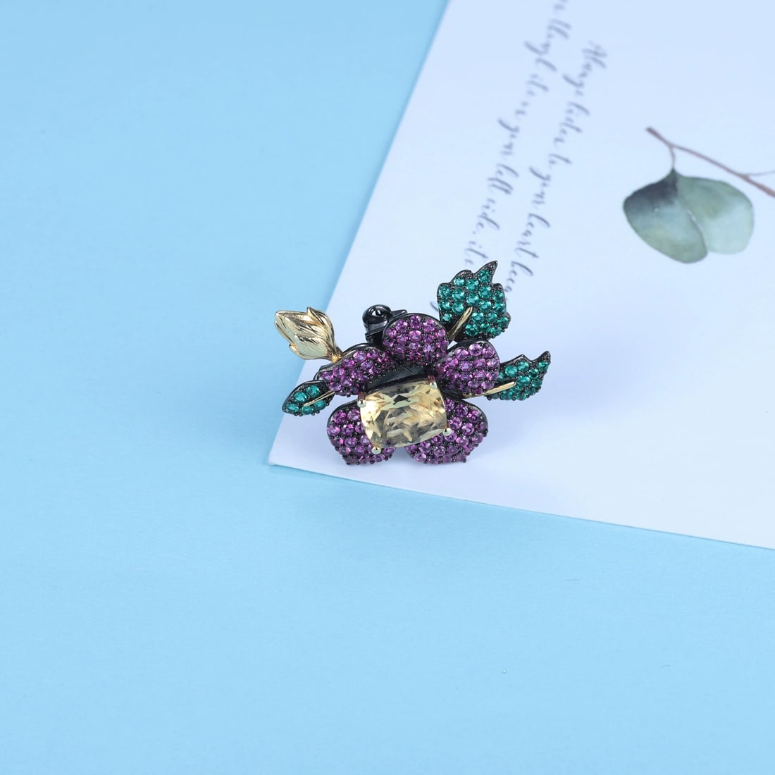 925 Sterling Silver Natural Citrine & Lab Created Ruby & Nano Emerald & Flowers Brooch/pendant( Wit - 4