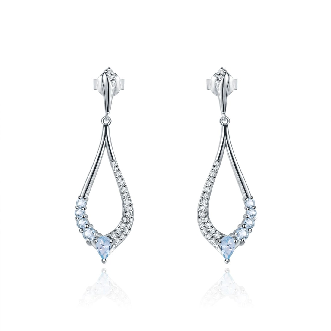 925 Sterling Silver Natural Topaz & Cubic Zirconia Earrings: Ref:260821313 // gold content:925 sterling silver // main gemstone:topaz // shape:pear // carat weight: // color:blue // treatment:natural // // adjacent gemstone 2 : cubic zirconia // shape:round //