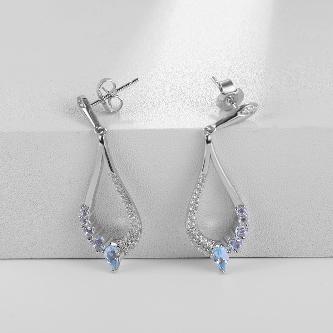 925 Sterling Silver Natural Topaz & Cubic Zirconia Earrings - 2