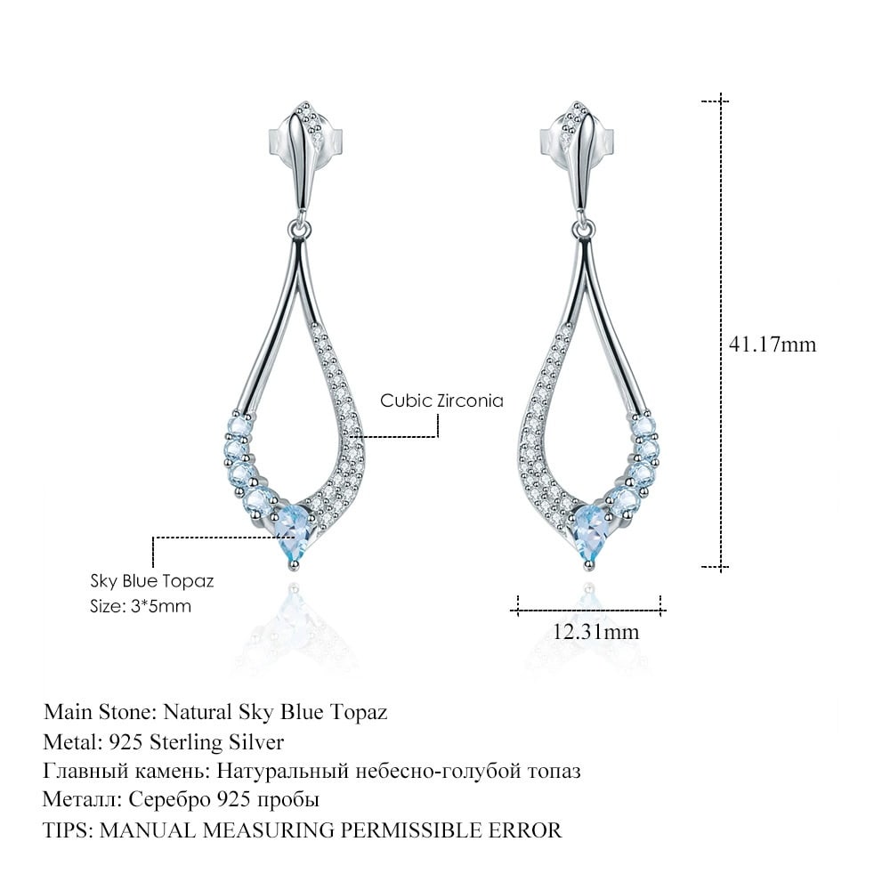 925 Sterling Silver Natural Topaz & Cubic Zirconia Earrings - 3