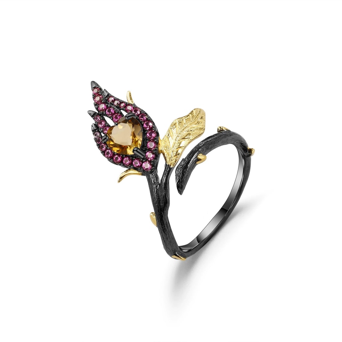 925 Sterling Silver Natural Citrine & Cubic Zirconia Ring - 3