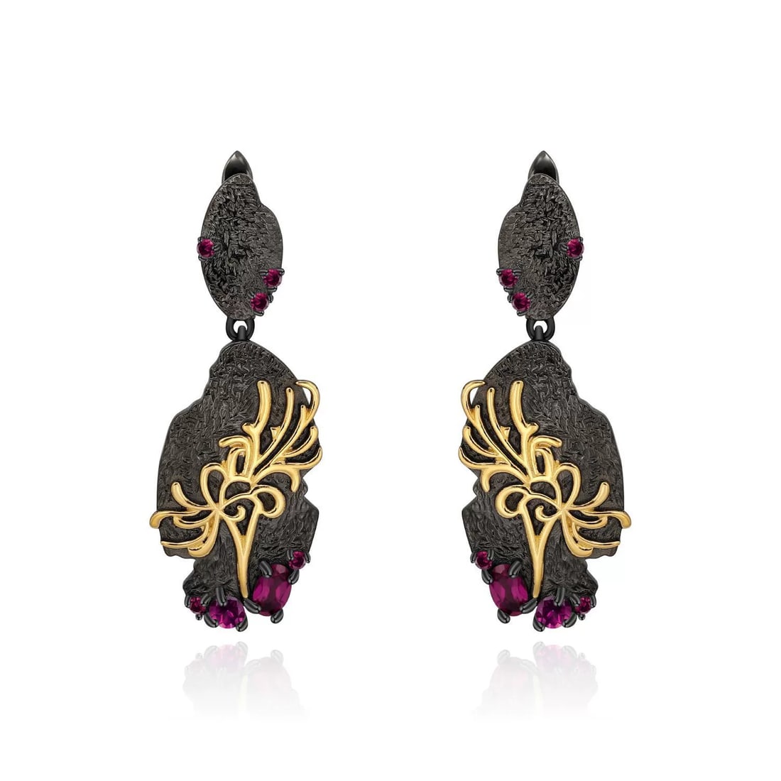 925 Sterling Silver Natural Rhodolite Garnet & Synthetic Ruby Earrings - 5