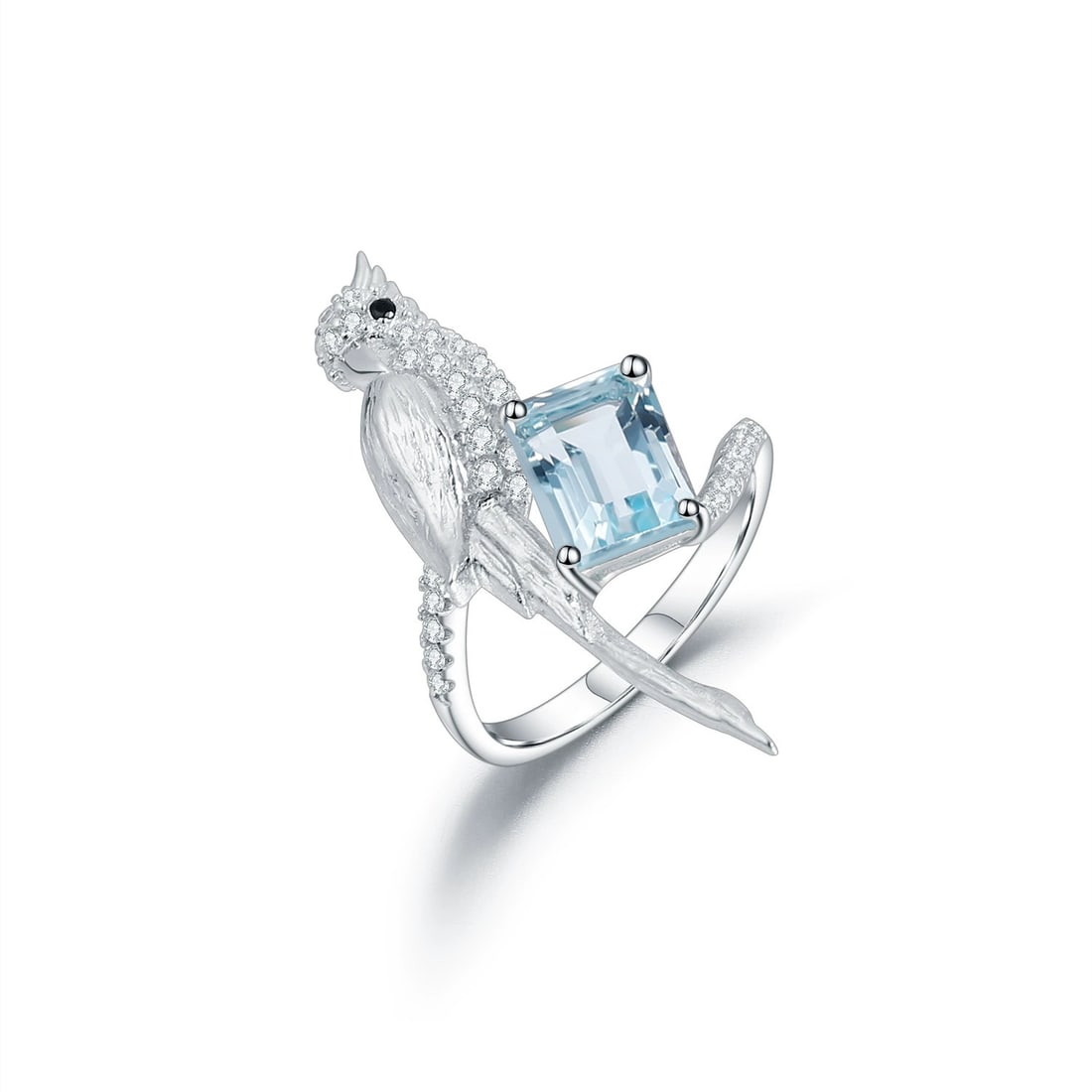 925 Sterling Silver Natural Topaz & Cubic Zirconia Ring: Ref:260821329 // gold content:925 sterling silver // ring size:7. 25us // // main gemstone:topaz // shape:octagonal // carat weight: // color:blue // treatment:natural // // adjacent gemstone 2 :