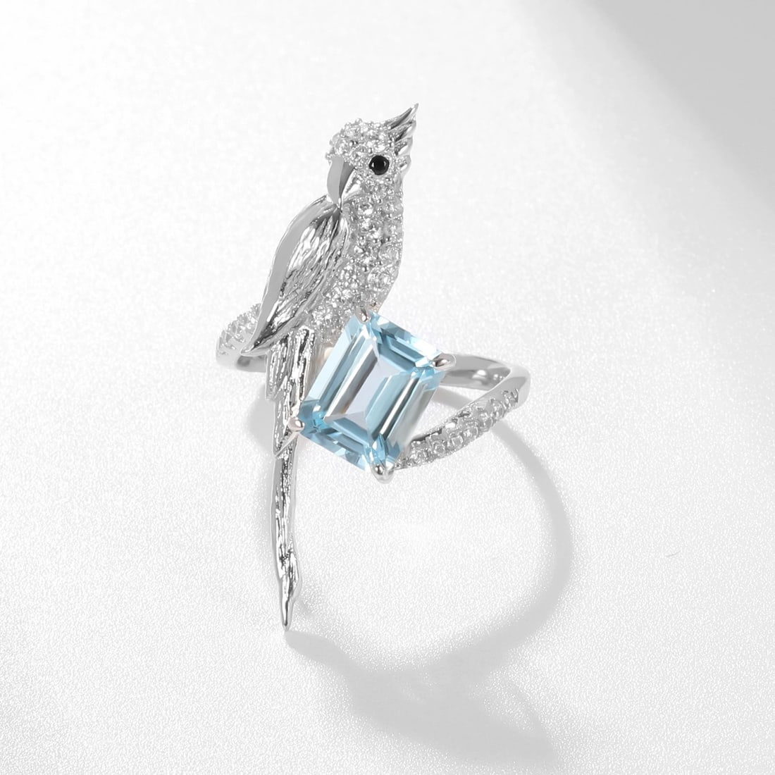 925 Sterling Silver Natural Topaz & Cubic Zirconia Ring - 2