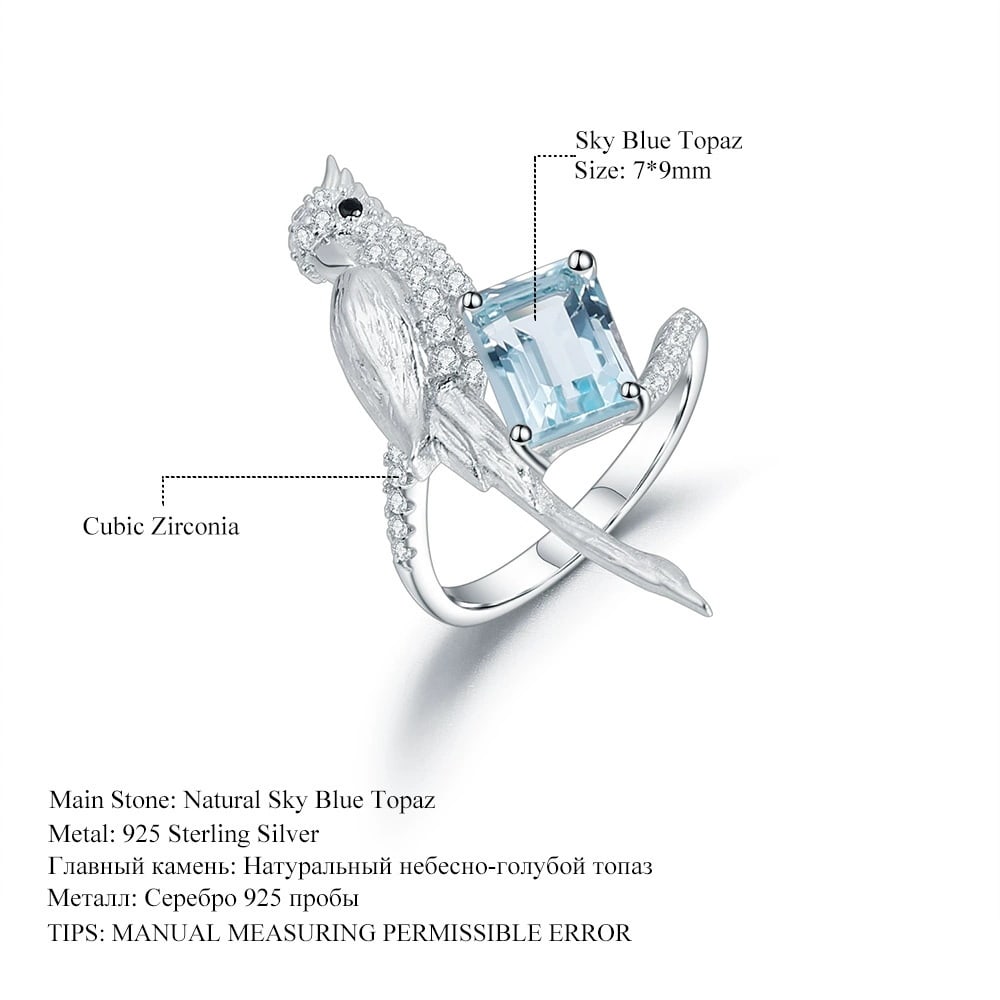 925 Sterling Silver Natural Topaz & Cubic Zirconia Ring - 3