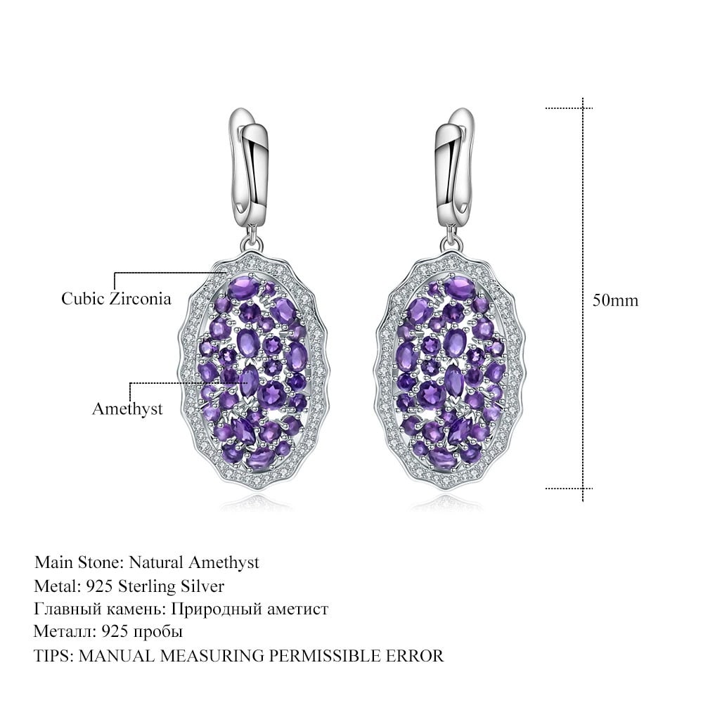 925 Sterling Silver Natural Amethyst & Cubic Zirconia Earrings - 2