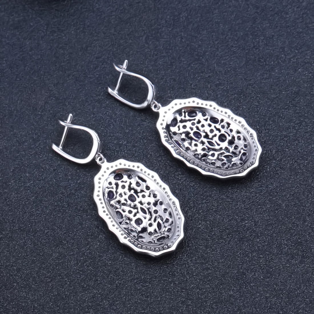 925 Sterling Silver Natural Amethyst & Cubic Zirconia Earrings - 3