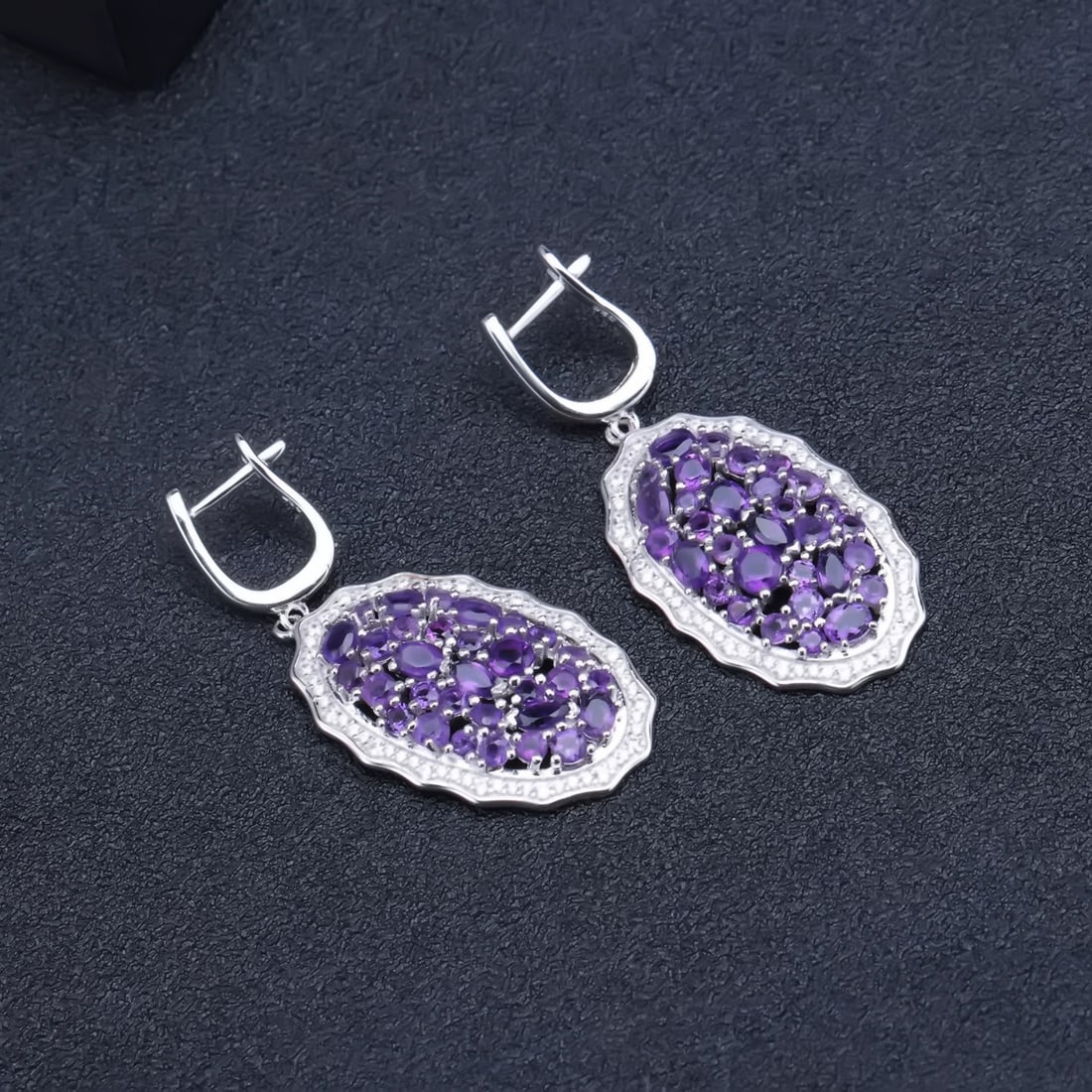 925 Sterling Silver Natural Amethyst & Cubic Zirconia Earrings - 4