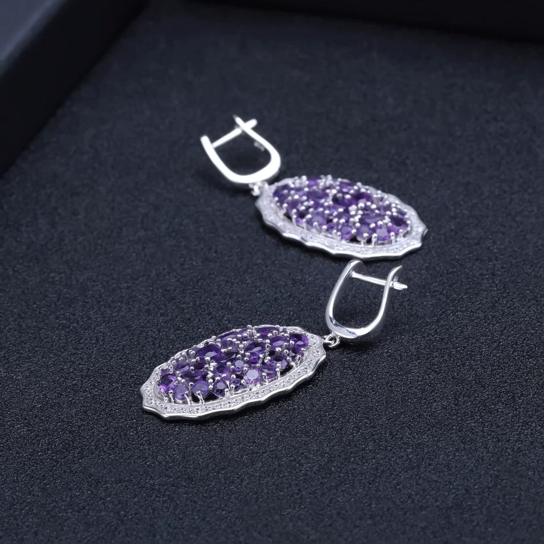 925 Sterling Silver Natural Amethyst & Cubic Zirconia Earrings - 5