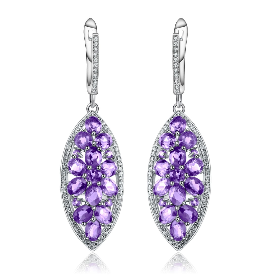 925 Sterling Silver Natural Amethyst & Cubic Zirconia Earrings: Ref:260821384 // gold content:925 sterling silver // main gemstone:amethyst // shape:multiple // carat weight: // color:purple // treatment:natural // // adjacent gemstone 2 : cubic zirconia //
