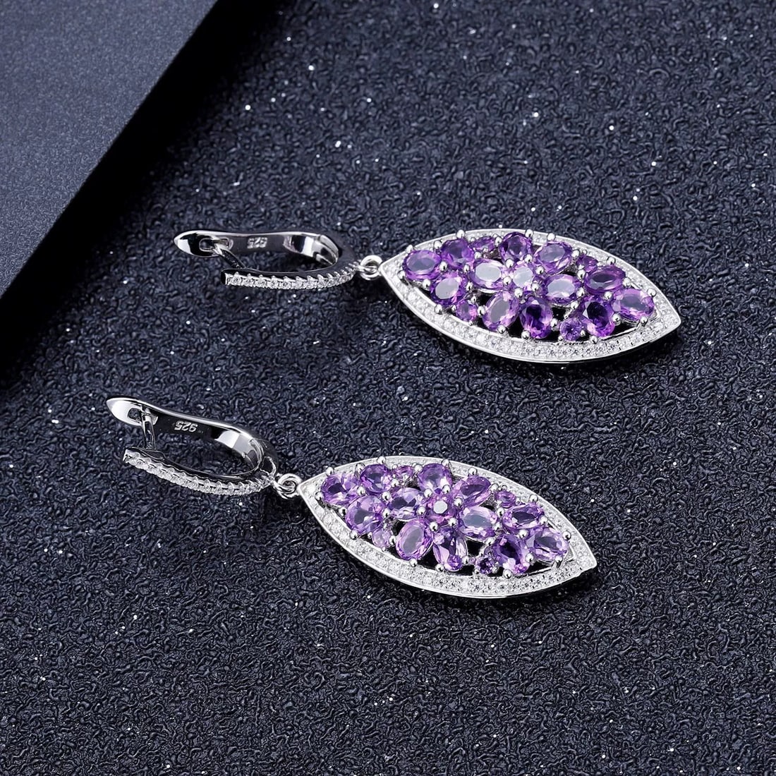 925 Sterling Silver Natural Amethyst & Cubic Zirconia Earrings - 2