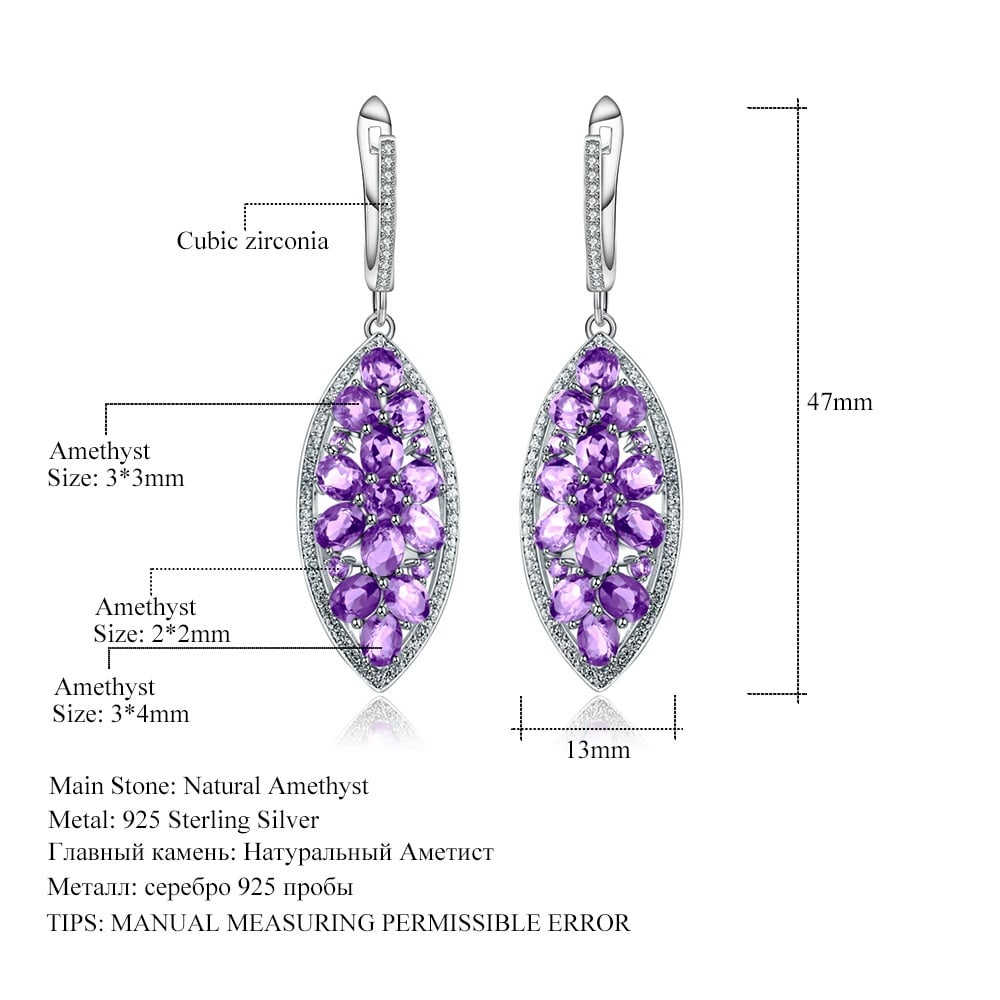 925 Sterling Silver Natural Amethyst & Cubic Zirconia Earrings - 4