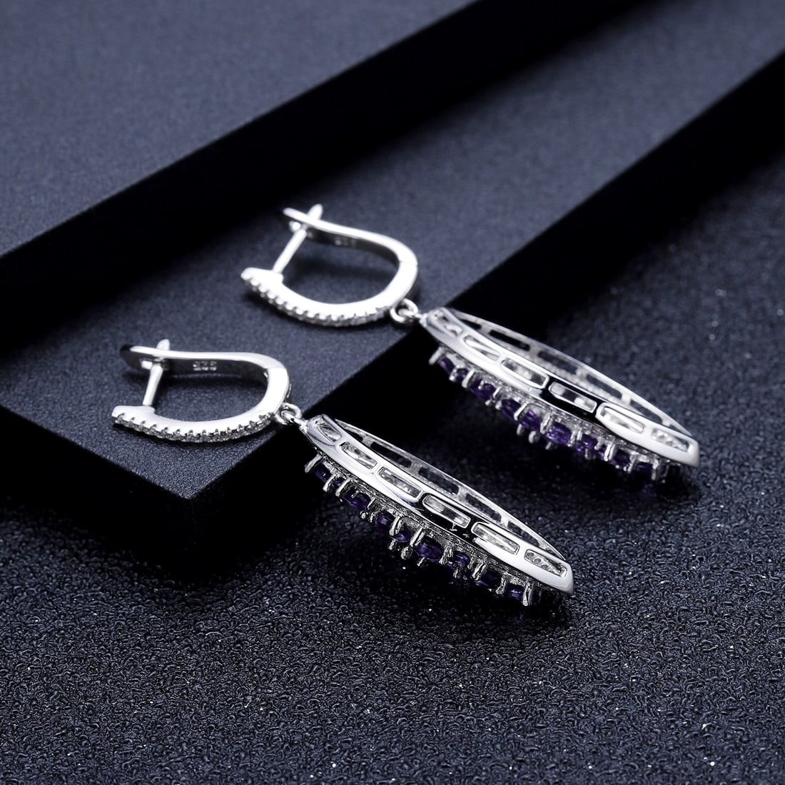 925 Sterling Silver Natural Amethyst & Cubic Zirconia Earrings - 5