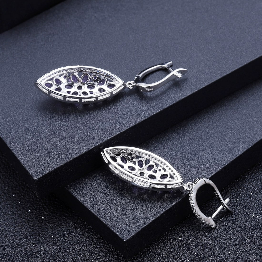 925 Sterling Silver Natural Amethyst & Cubic Zirconia Earrings - 6