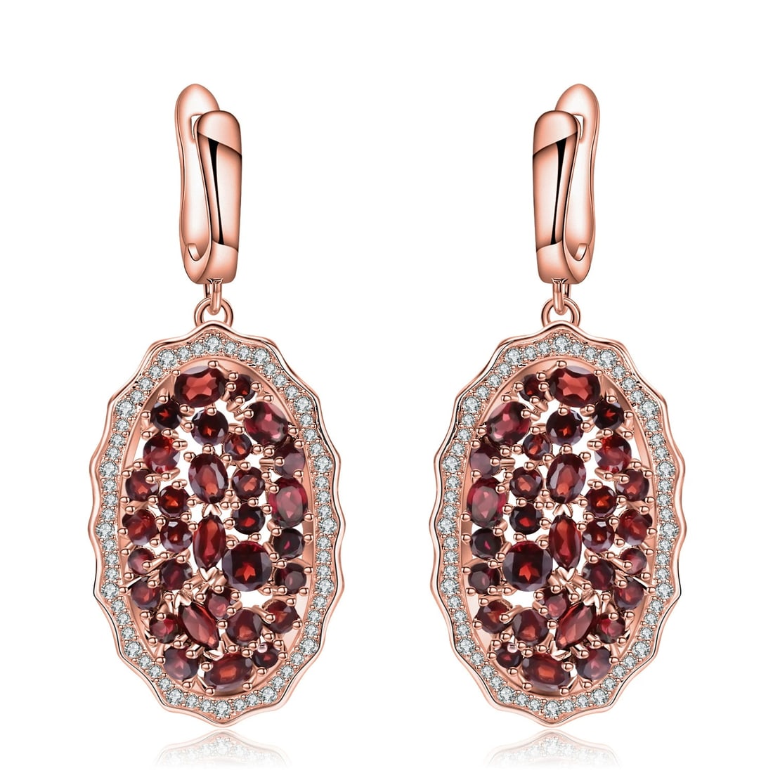 925 Sterling Silver Natural Garnet & Cubic Zirconia Earrings: Ref:260821393 // gold content:925 sterling silver // main gemstone:garnet // shape:multiple // carat weight: // color:red // treatment:natural // // adjacent gemstone 2 : cubic zirconia //
