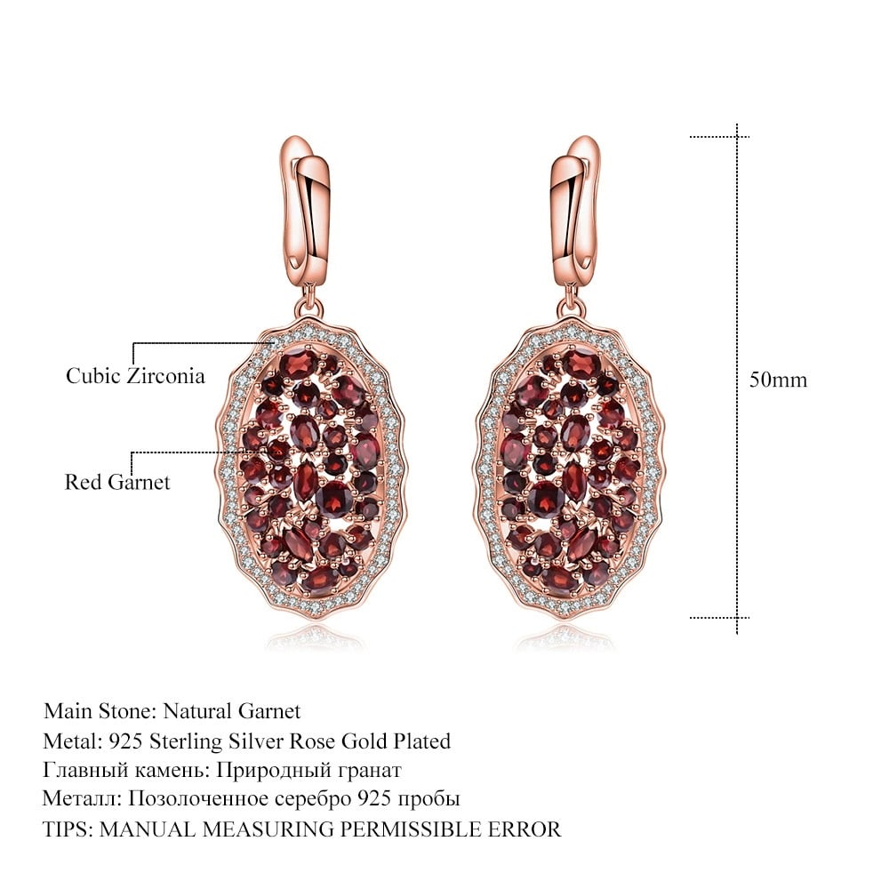 925 Sterling Silver Natural Garnet & Cubic Zirconia Earrings - 2