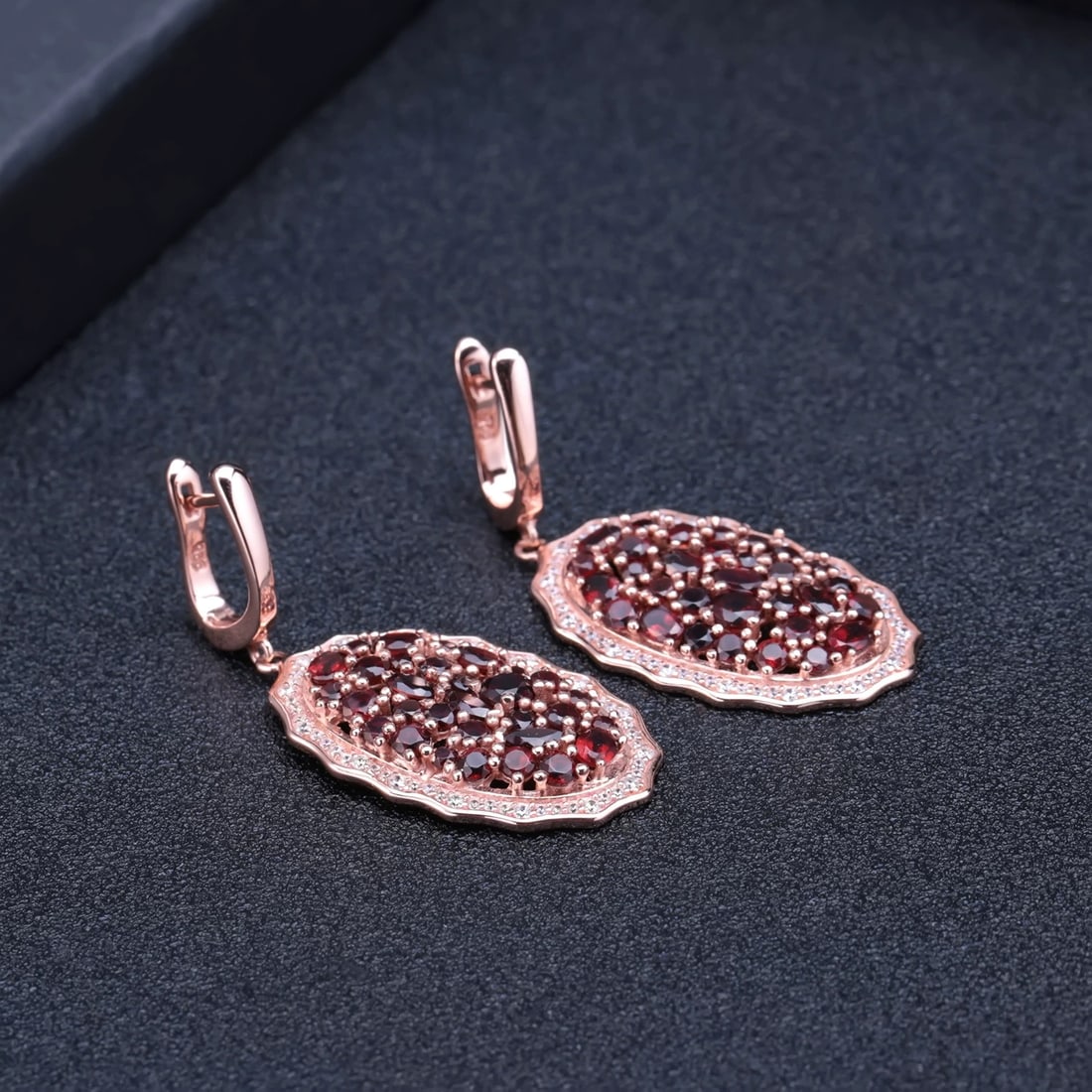 925 Sterling Silver Natural Garnet & Cubic Zirconia Earrings - 4