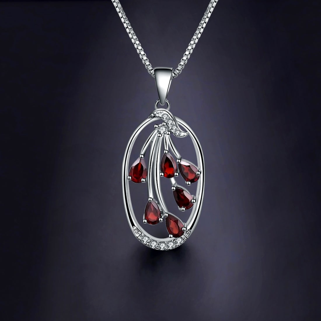 925 Sterling Silver Natural Garnet & Cubic Zirconia Jewelry Set - 4