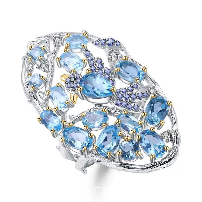 925 Sterling Silver Natural Topaz & Cubic Zirconia Jewelry Set: Ref:260821399 // gold content:925 sterling silver // main gemstone:topaz // shape:oval // carat weight:0. 50ct // color:blue // treatment:natural // // adjacent gemstone 2 : cubic zirconia // shape:ro