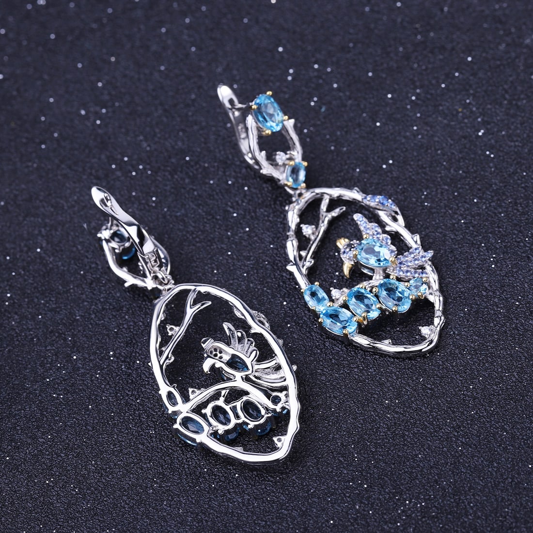 925 Sterling Silver Natural Topaz & Cubic Zirconia Jewelry Set - 4