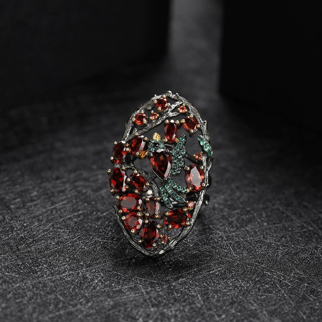 925 Sterling Silver Natural Garnet & Cubic Zirconia Jewelry Set - 3