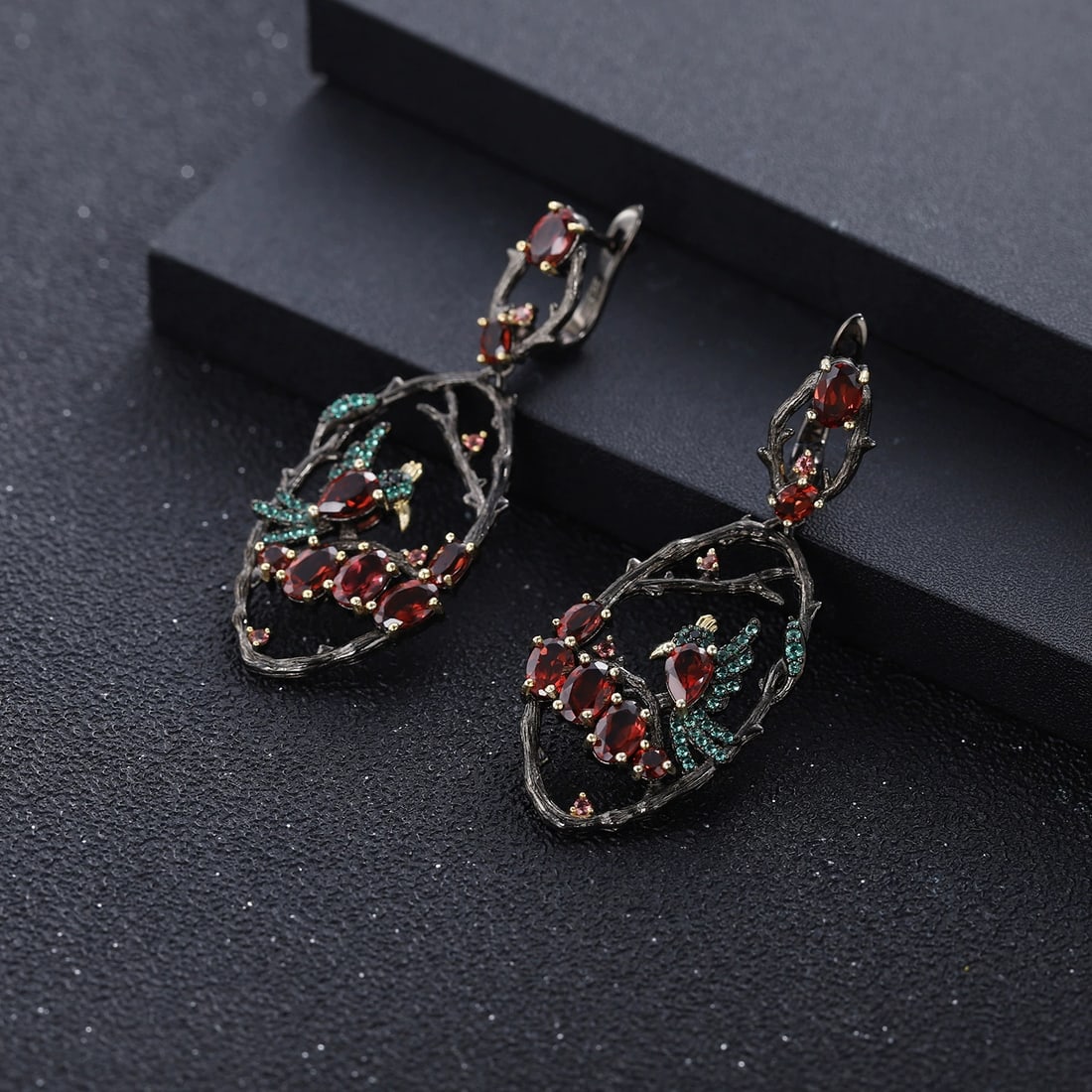 925 Sterling Silver Natural Garnet & Cubic Zirconia Jewelry Set - 4
