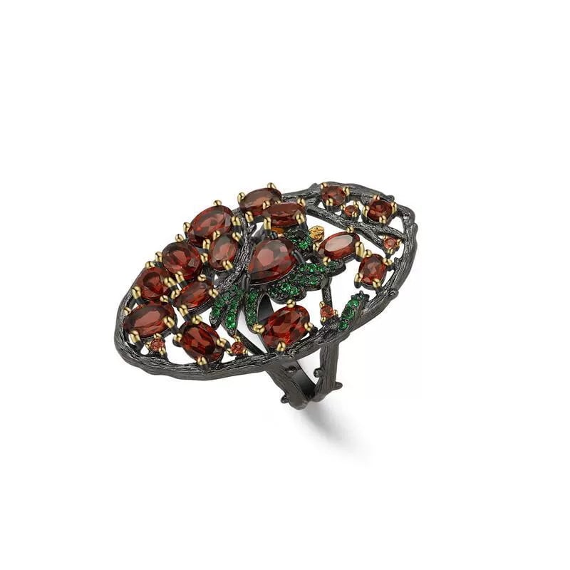 925 Sterling Silver Natural Garnet & Cubic Zirconia Jewelry Set - 5