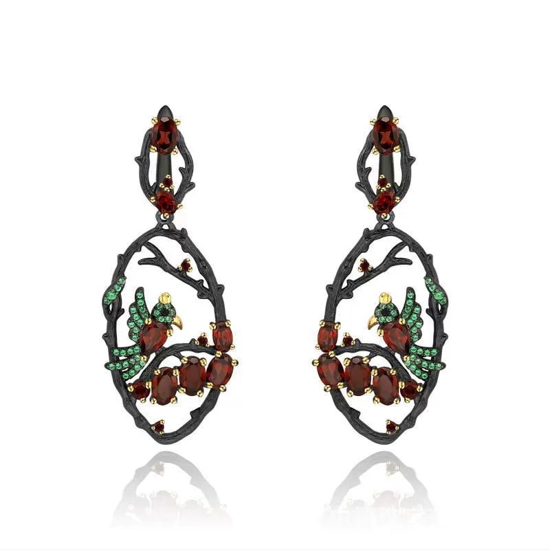 925 Sterling Silver Natural Garnet & Cubic Zirconia Jewelry Set - 6