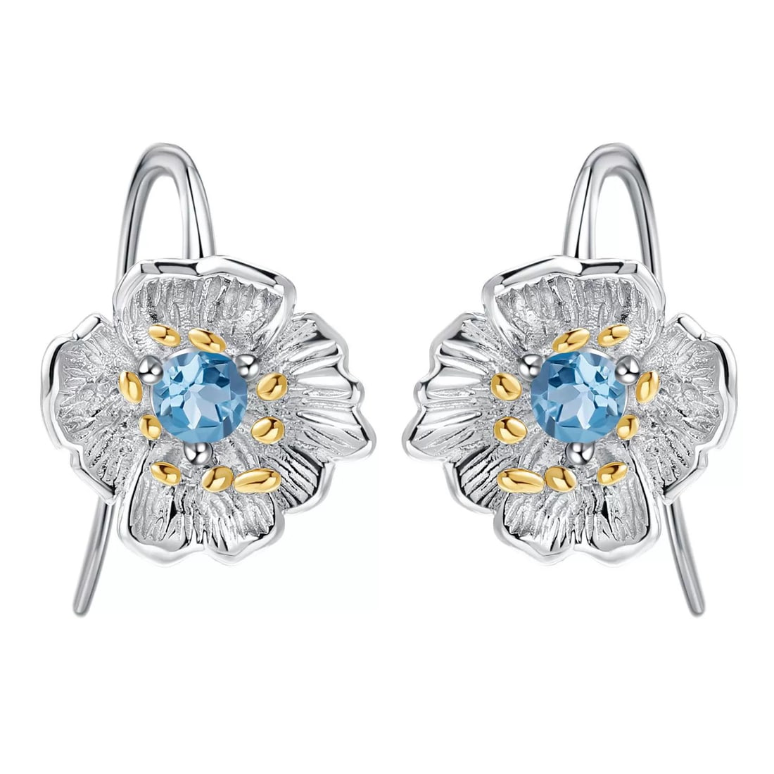 925 Sterling Silver Natural Topaz & Topaz & Flowers Jewelry Set - 6