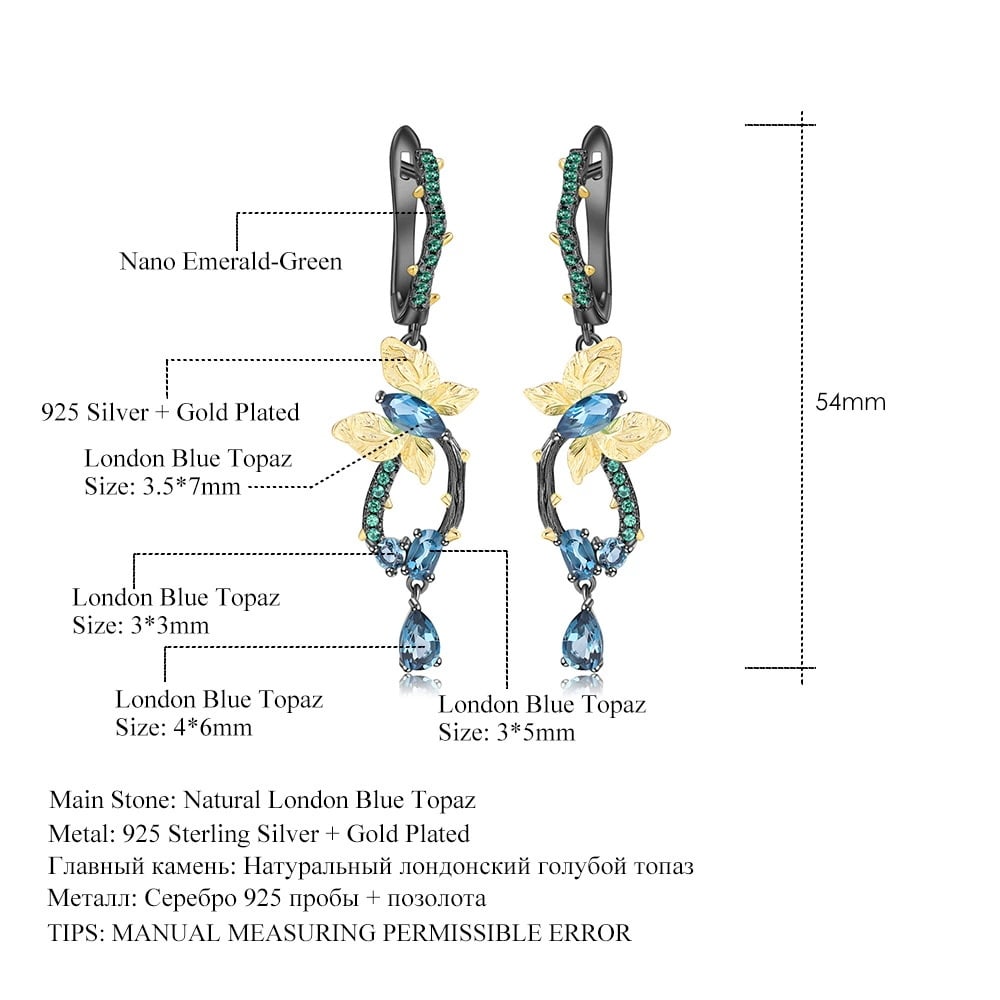 925 Sterling Silver Natural Topaz & Topaz & Flowers Jewelry Set - 2