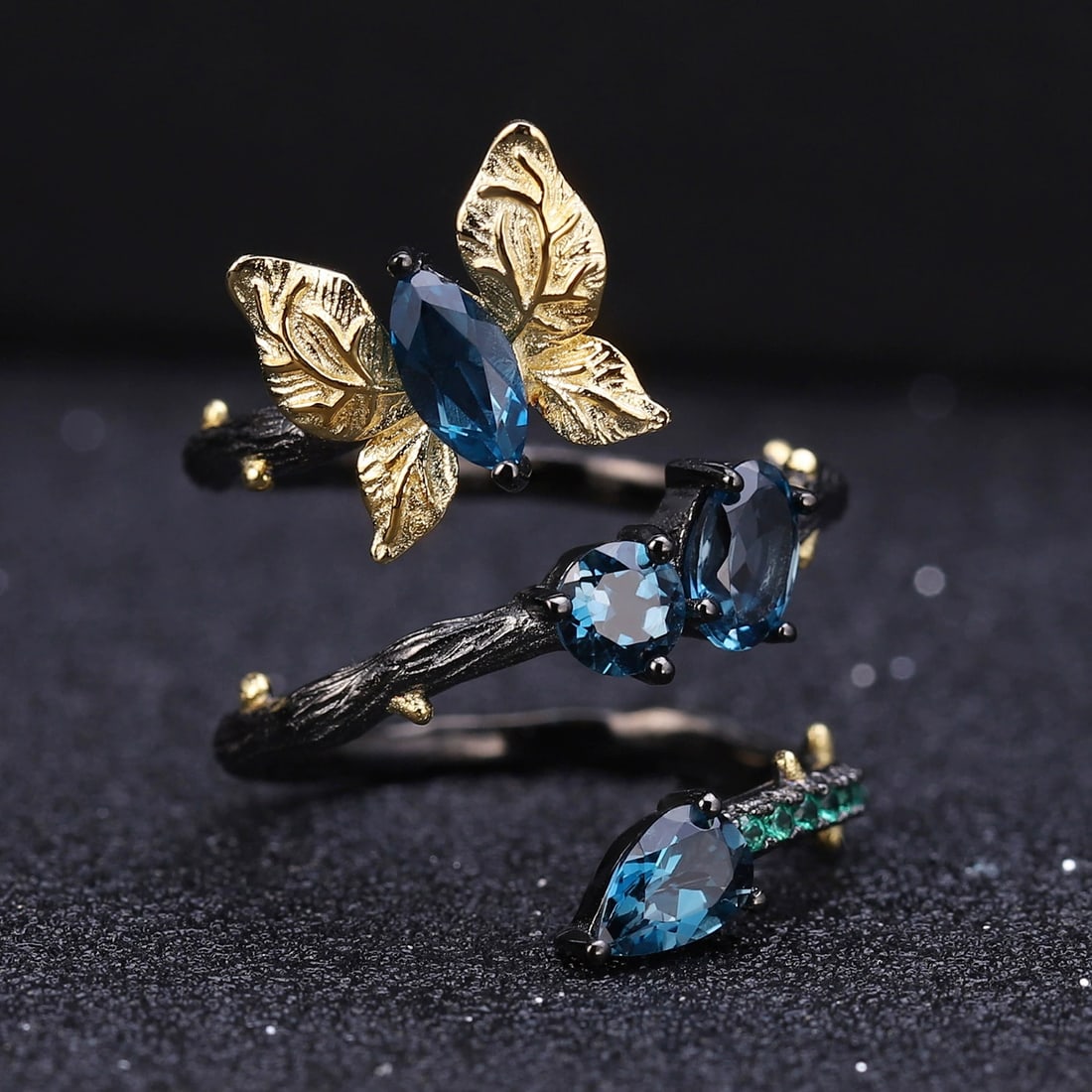 925 Sterling Silver Natural Topaz & Topaz & Flowers Jewelry Set - 3