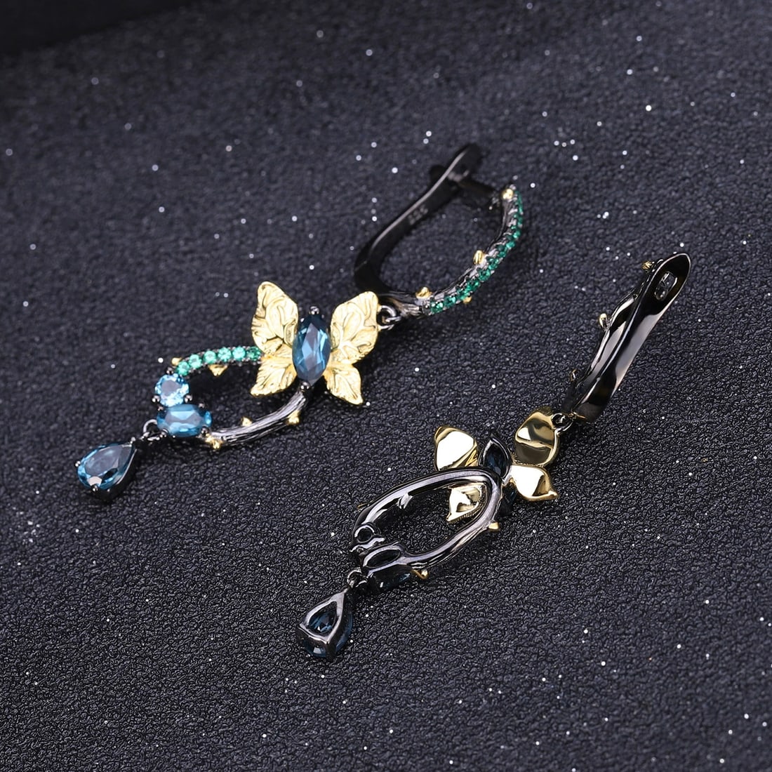 925 Sterling Silver Natural Topaz & Topaz & Flowers Jewelry Set - 4