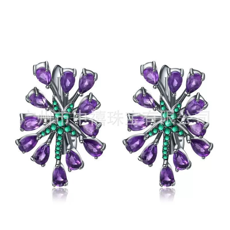 925 Sterling Silver Natural Amethyst Jewelry Set - 2