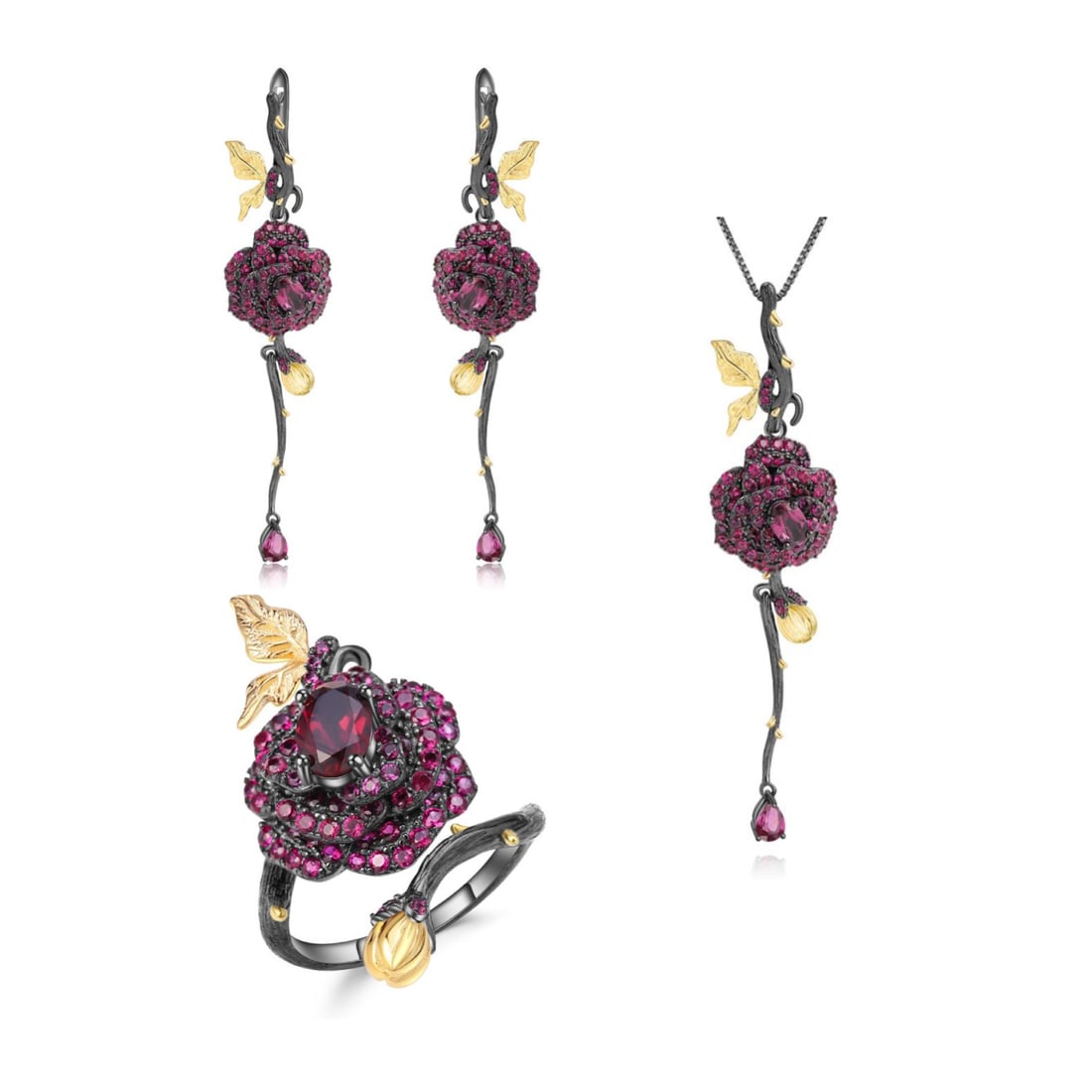 925 Sterling Silver Natural Garnet Jewelry Set (1 of 7)