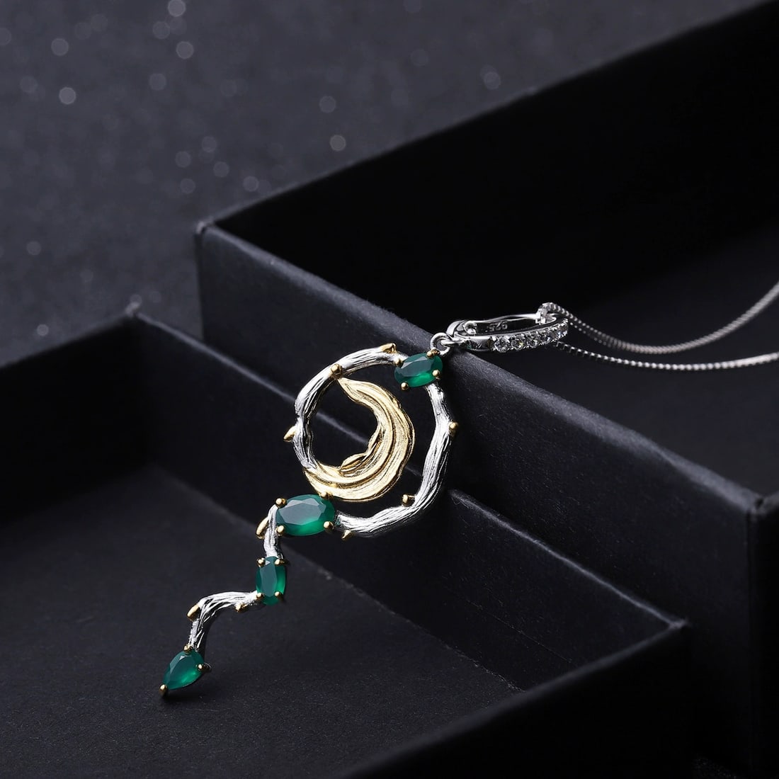 925 Sterling Silver Natural Agate Jewelry Set - 7